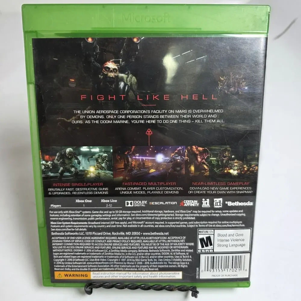 Doom (Microsoft Xbox One, 2016) CIB Complete Game Disc, Case & Manual